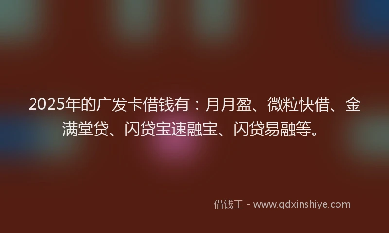 2025年的广发卡借钱有：月月盈、微粒快借、金满堂贷、闪贷宝速融宝、闪贷易融等。