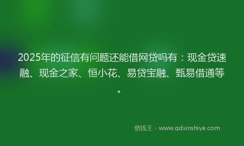 2025年的征信有问题还能借网贷吗有：现金贷速融、现金之家、恒小花、易贷宝融、甄易借通等。