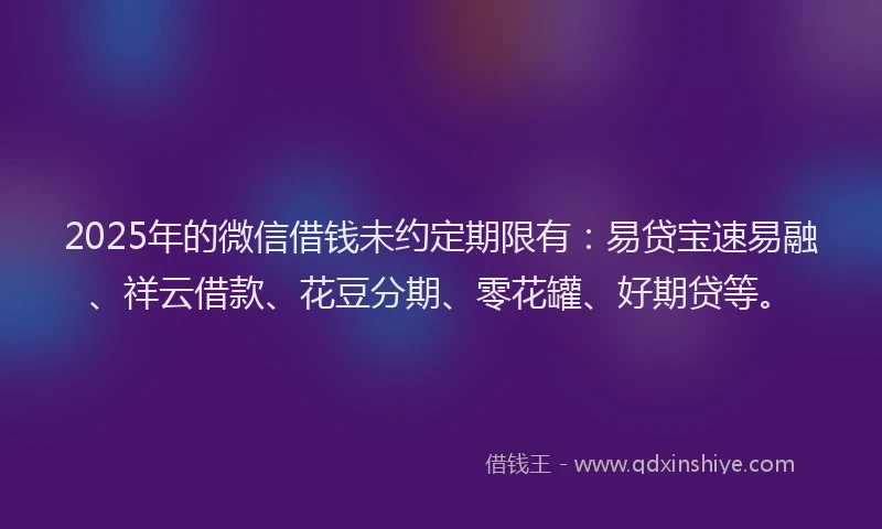 2025年的微信借钱未约定期限有：易贷宝速易融、祥云借款、花豆分期、零花罐、好期贷等。