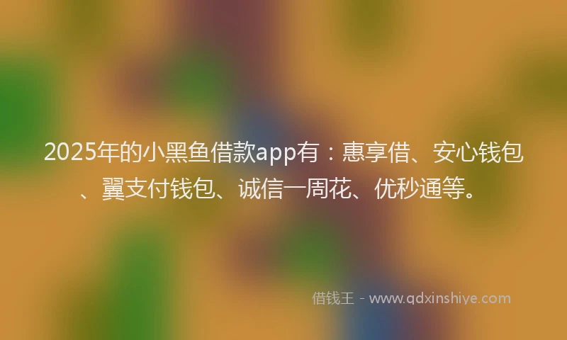 2025年的小黑鱼借款app有：惠享借、安心钱包、翼支付钱包、诚信一周花、优秒通等。