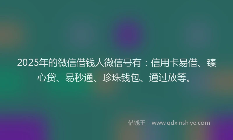 2025年的微信借钱人微信号有：信用卡易借、臻心贷、易秒通、珍珠钱包、通过放等。