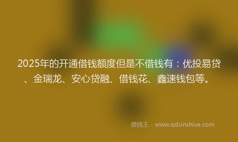 2025年的开通借钱额度但是不借钱有：优投易贷、金瑞龙、安心贷融、借钱花、鑫速钱包等。