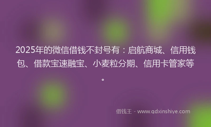 2025年的微信借钱不封号有：启航商城、信用钱包、借款宝速融宝、小麦粒分期、信用卡管家等。