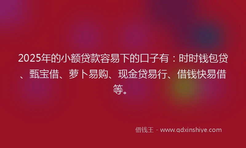 2025年的小额贷款容易下的口子有：时时钱包贷、甄宝借、萝卜易购、现金贷易行、借钱快易借等。