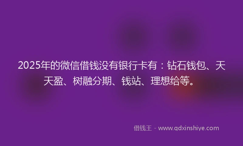 2025年的微信借钱没有银行卡有：钻石钱包、天天盈、树融分期、钱站、理想给等。