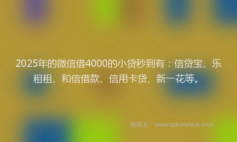 2025年的微信借4000的小贷秒到有：信贷宝、乐租租、和信借款、信用卡贷、新一花等。