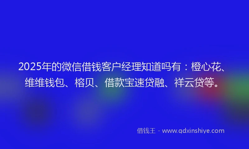 2025年的微信借钱客户经理知道吗有：橙心花、维维钱包、榕贝、借款宝速贷融、祥云贷等。