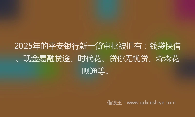 2025年的平安银行新一贷审批被拒有：钱袋快借、现金易融贷途、时代花、贷你无忧贷、森森花呗通等。