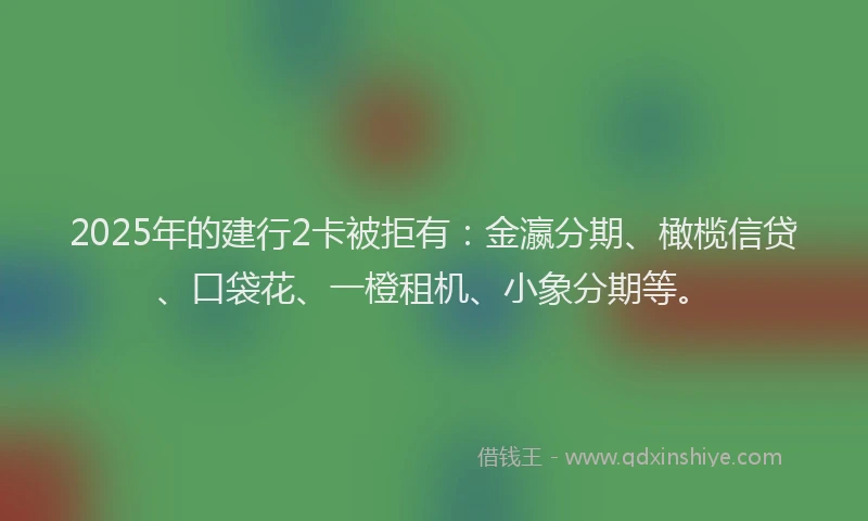 2025年的建行2卡被拒有：金瀛分期、橄榄信贷、口袋花、一橙租机、小象分期等。