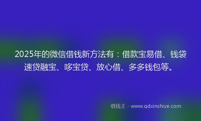 2025年的微信借钱新方法有：借款宝易借、钱袋速贷融宝、哆宝贷、放心借、多多钱包等。