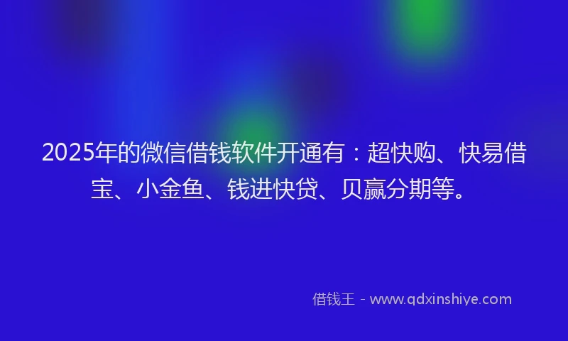 2025年的微信借钱软件开通有：超快购、快易借宝、小金鱼、钱进快贷、贝赢分期等。
