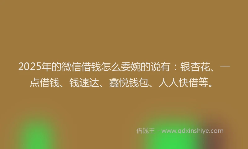 2025年的微信借钱怎么委婉的说有：银杏花、一点借钱、钱速达、鑫悦钱包、人人快借等。