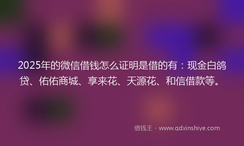 2025年的微信借钱怎么证明是借的有：现金白鸽贷、佑佑商城、享来花、天源花、和信借款等。