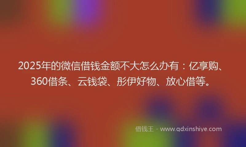 2025年的微信借钱金额不大怎么办有：亿享购、360借条、云钱袋、彤伊好物、放心借等。