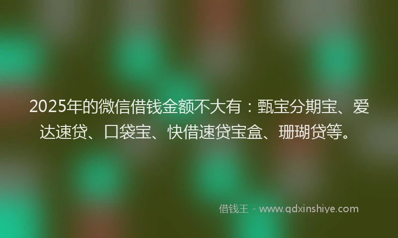 2025年的微信借钱金额不大有：甄宝分期宝、爱达速贷、口袋宝、快借速贷宝盒、珊瑚贷等。