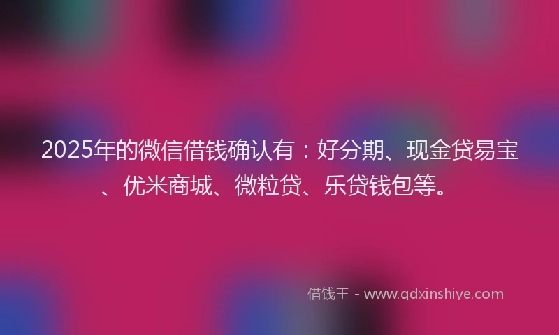 2025年的微信借钱确认有：好分期、现金贷易宝、优米商城、微粒贷、乐贷钱包等。