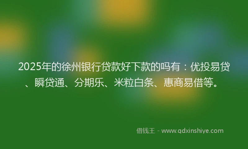 2025年的徐州银行贷款好下款的吗有：优投易贷、瞬贷通、分期乐、米粒白条、惠商易借等。