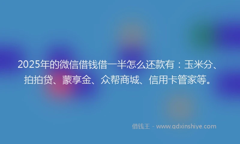 2025年的微信借钱借一半怎么还款有：玉米分、拍拍贷、蒙享金、众帮商城、信用卡管家等。