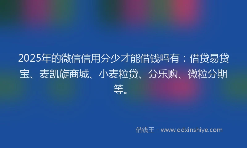 2025年的微信信用分少才能借钱吗有：借贷易贷宝、麦凯旋商城、小麦粒贷、分乐购、微粒分期等。