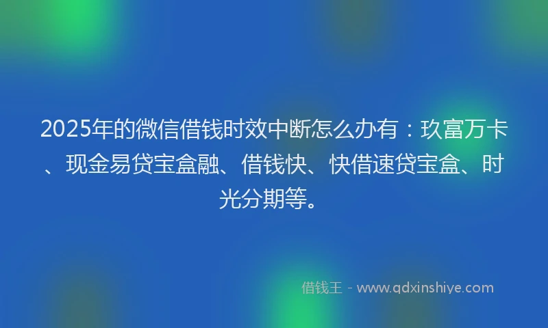 2025年的微信借钱时效中断怎么办有：玖富万卡、现金易贷宝盒融、借钱快、快借速贷宝盒、时光分期等。