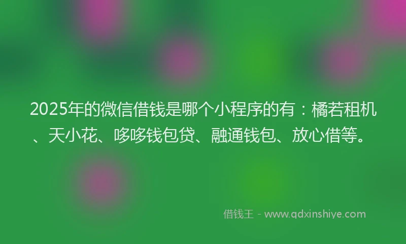 2025年的微信借钱是哪个小程序的有：橘若租机、天小花、哆哆钱包贷、融通钱包、放心借等。