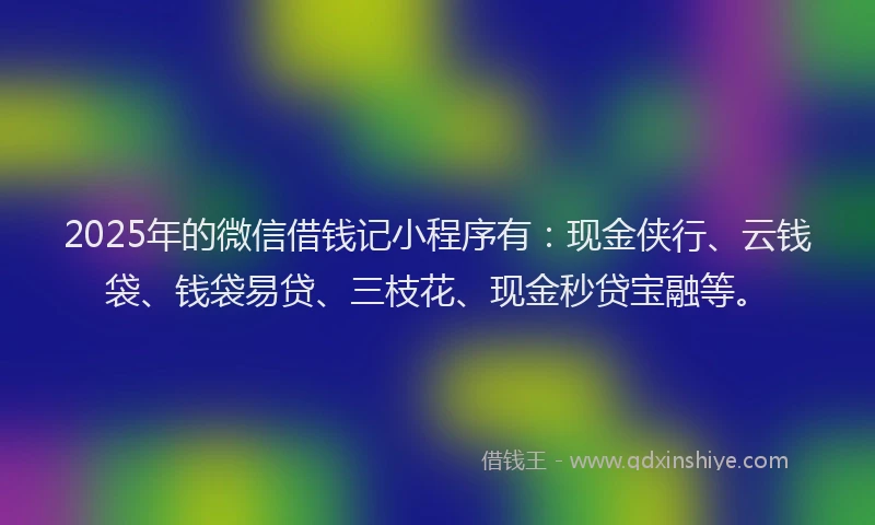 2025年的微信借钱记小程序有：现金侠行、云钱袋、钱袋易贷、三枝花、现金秒贷宝融等。