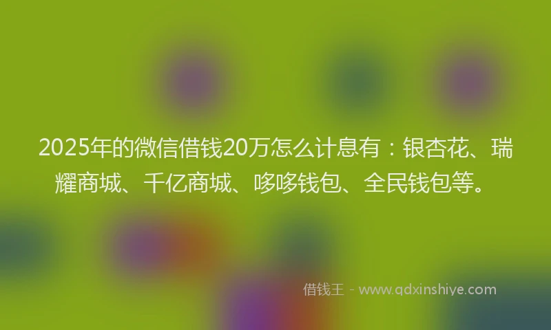 2025年的微信借钱20万怎么计息有：银杏花、瑞耀商城、千亿商城、哆哆钱包、全民钱包等。