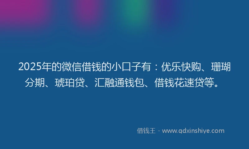 2025年的微信借钱的小口子有：优乐快购、珊瑚分期、琥珀贷、汇融通钱包、借钱花速贷等。