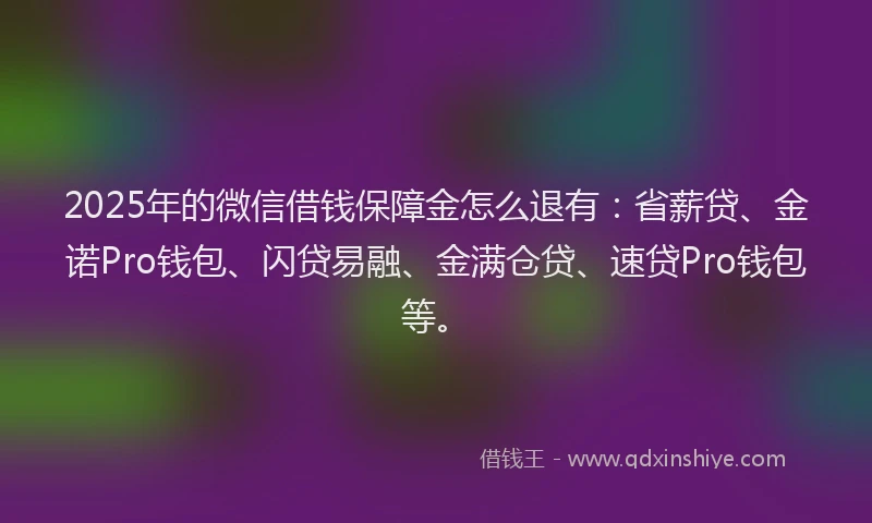 2025年的微信借钱保障金怎么退有：省薪贷、金诺Pro钱包、闪贷易融、金满仓贷、速贷Pro钱包等。