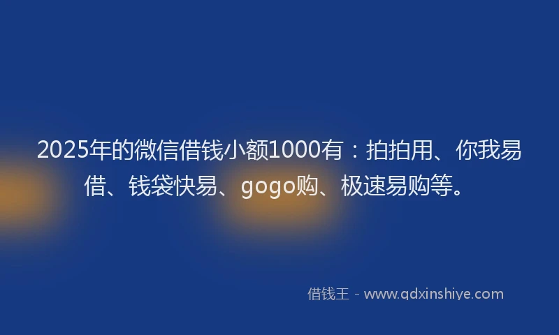 2025年的微信借钱小额1000有：拍拍用、你我易借、钱袋快易、gogo购、极速易购等。