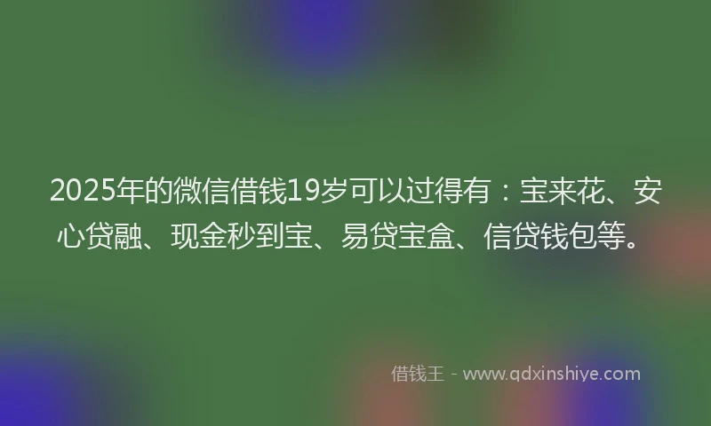 2025年的微信借钱19岁可以过得有：宝来花、安心贷融、现金秒到宝、易贷宝盒、信贷钱包等。