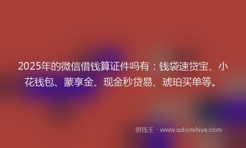 2025年的微信借钱算证件吗有：钱袋速贷宝、小花钱包、蒙享金、现金秒贷易、琥珀买单等。