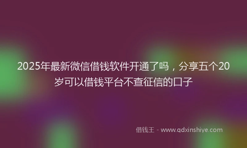 2025年最新微信借钱软件开通了吗，分享五个20岁可以借钱平台不查征信的口子