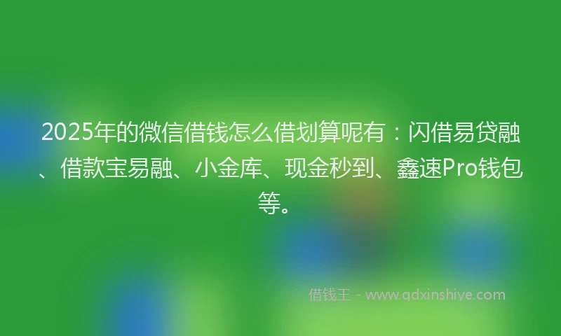 2025年的微信借钱怎么借划算呢有：闪借易贷融、借款宝易融、小金库、现金秒到、鑫速Pro钱包等。