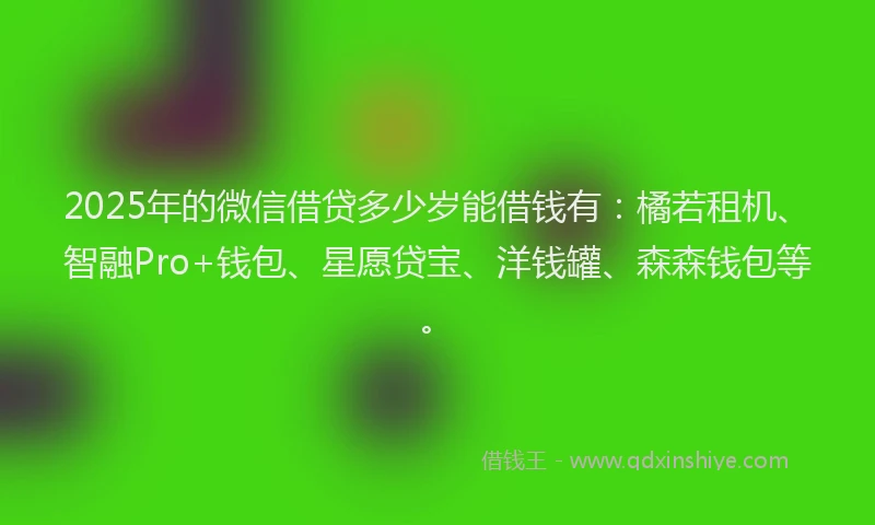 2025年的微信借贷多少岁能借钱有：橘若租机、智融Pro+钱包、星愿贷宝、洋钱罐、森森钱包等。