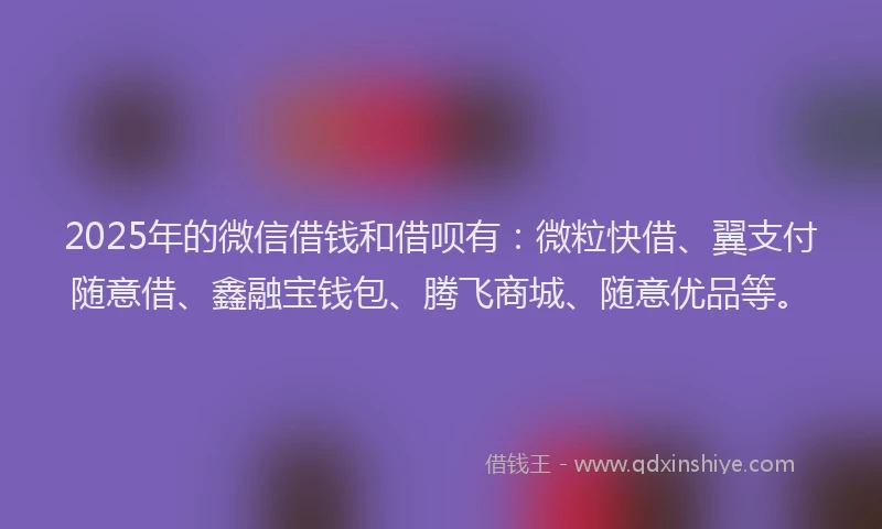 2025年的微信借钱和借呗有：微粒快借、翼支付随意借、鑫融宝钱包、腾飞商城、随意优品等。