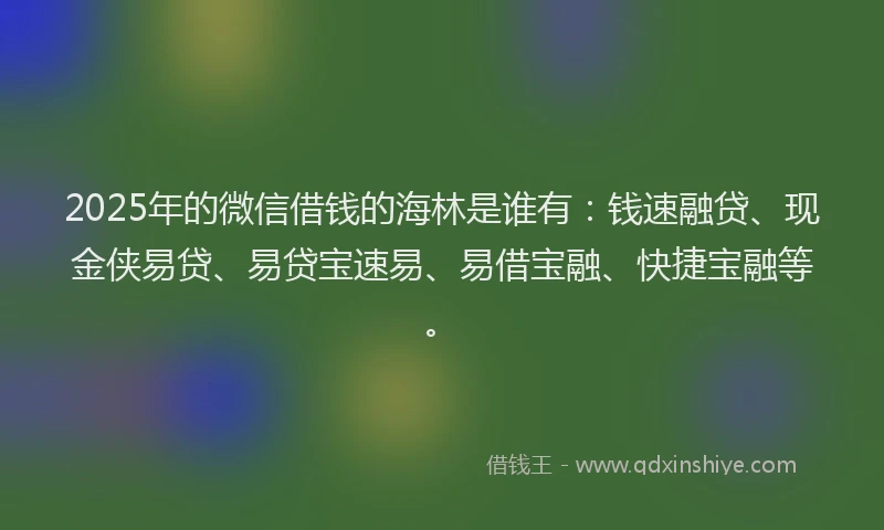 2025年的微信借钱的海林是谁有：钱速融贷、现金侠易贷、易贷宝速易、易借宝融、快捷宝融等。