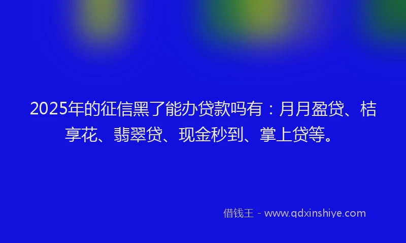 2025年的征信黑了能办贷款吗有：月月盈贷、桔享花、翡翠贷、现金秒到、掌上贷等。
