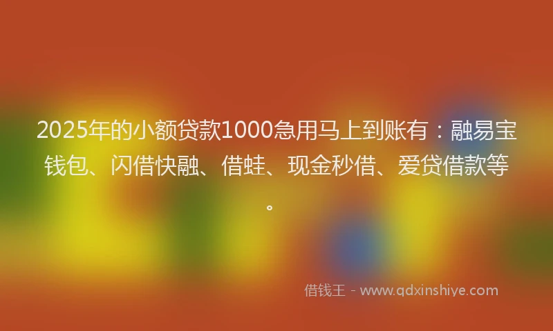 2025年的小额贷款1000急用马上到账有：融易宝钱包、闪借快融、借蛙、现金秒借、爱贷借款等。