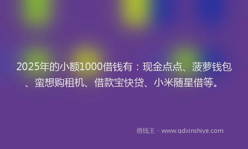 2025年的小额1000借钱有：现金点点、菠萝钱包、蛮想购租机、借款宝快贷、小米随星借等。