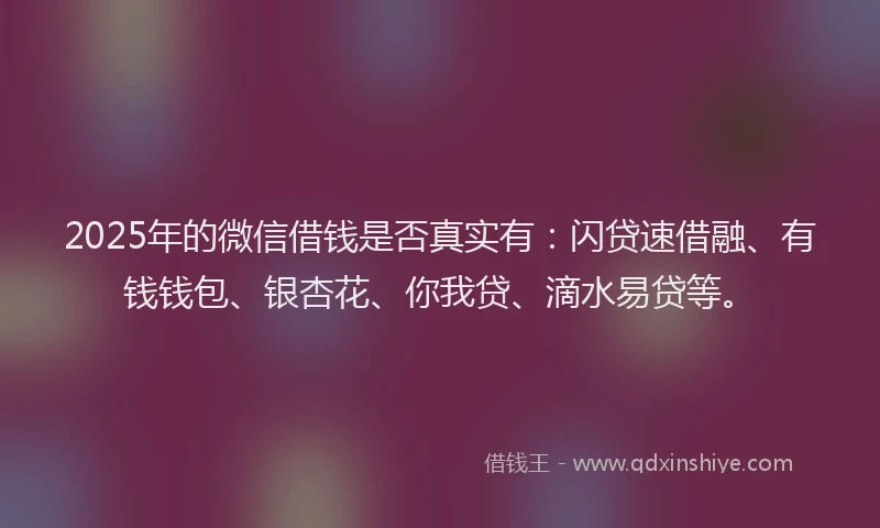 2025年的微信借钱是否真实有：闪贷速借融、有钱钱包、银杏花、你我贷、滴水易贷等。