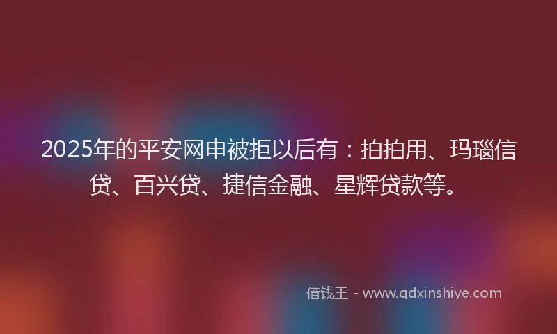 2025年的平安网申被拒以后有：拍拍用、玛瑙信贷、百兴贷、捷信金融、星辉贷款等。