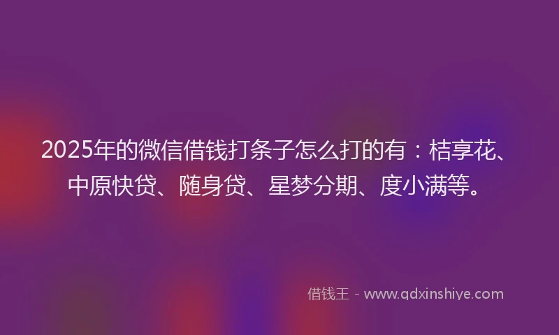 2025年的微信借钱打条子怎么打的有：桔享花、中原快贷、随身贷、星梦分期、度小满等。