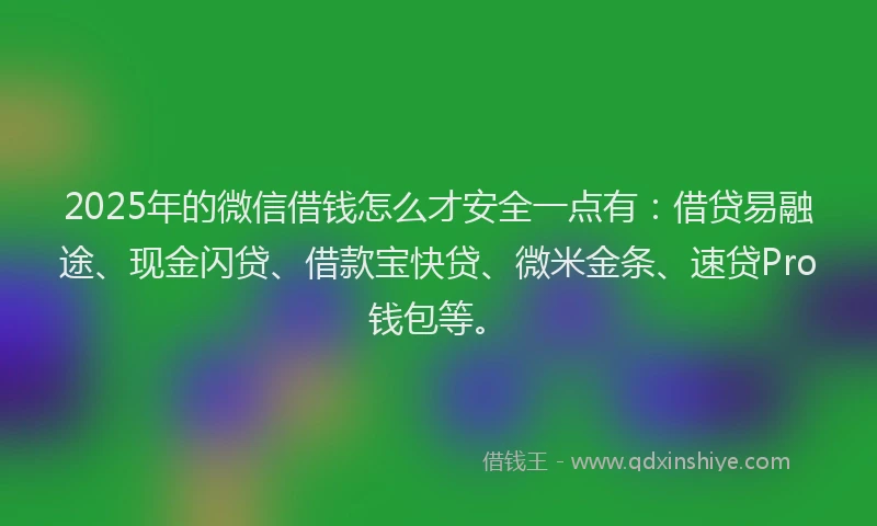 2025年的微信借钱怎么才安全一点有：借贷易融途、现金闪贷、借款宝快贷、微米金条、速贷Pro钱包等。