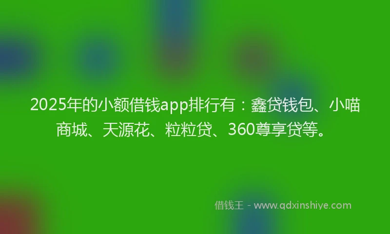 2025年的小额借钱app排行有：鑫贷钱包、小喵商城、天源花、粒粒贷、360尊享贷等。