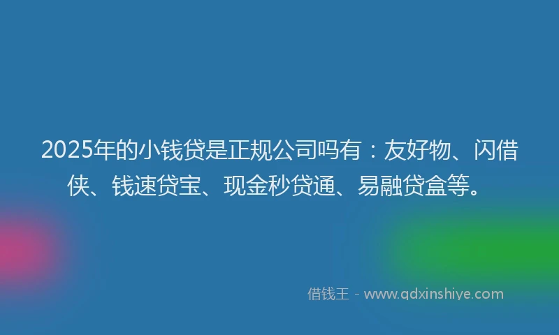 2025年的小钱贷是正规公司吗有：友好物、闪借侠、钱速贷宝、现金秒贷通、易融贷盒等。