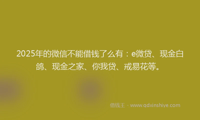 2025年的微信不能借钱了么有：e微贷、现金白鸽、现金之家、你我贷、戒易花等。