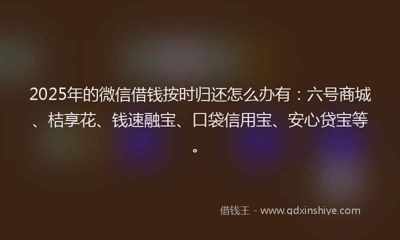 2025年的微信借钱按时归还怎么办有：六号商城、桔享花、钱速融宝、口袋信用宝、安心贷宝等。