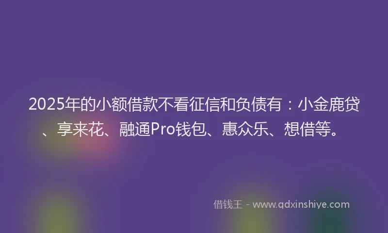 2025年的小额借款不看征信和负债有：小金鹿贷、享来花、融通Pro钱包、惠众乐、想借等。