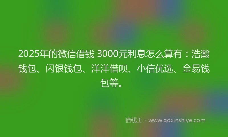 2025年的微信借钱 3000元利息怎么算有：浩瀚钱包、闪银钱包、洋洋借呗、小信优选、金易钱包等。